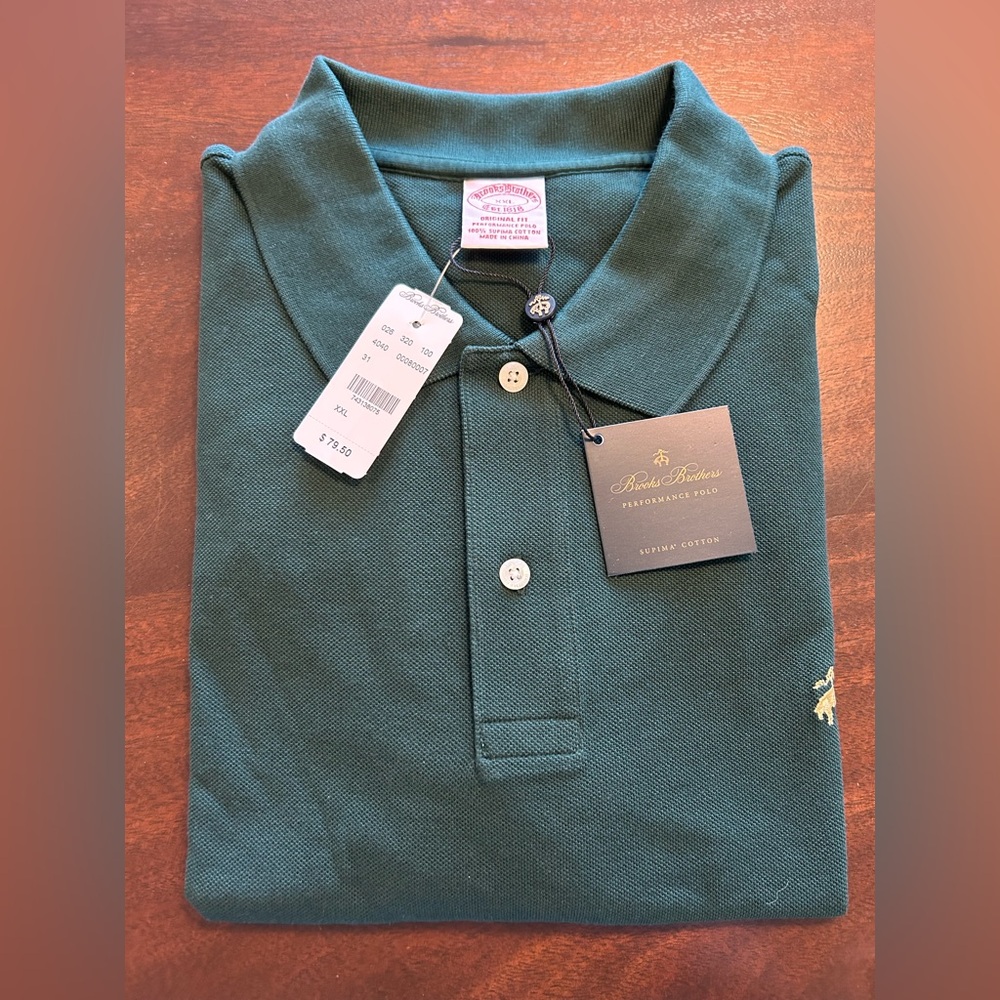NWT Brooks Brothers Hunter Green Long Sleeve Polo Shirt Men’s XXL